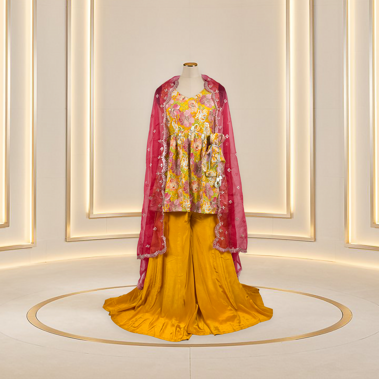 Floral Embroidered Tunic with Panelled Sharara