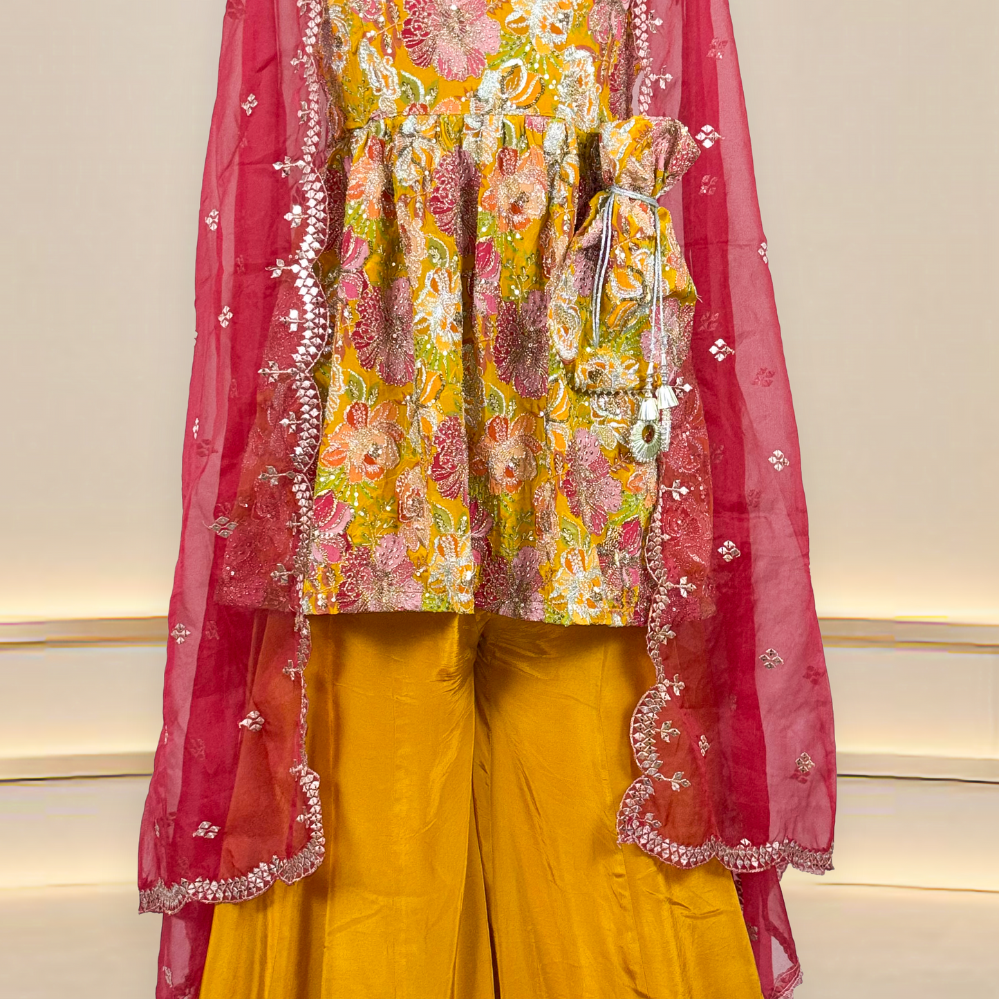 Floral Embroidered Tunic with Panelled Sharara